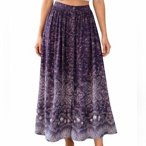 American Eagle Boho Purple Maxi Skirt Button Front Paisley Print Vintage Style M